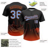 Custom Black Powder Blue-Orange Miami City Edition Gradient Two-Button Unisex Softball Jersey