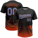 Custom Black Powder Blue-Orange Miami City Edition Gradient Two-Button Unisex Softball Jersey