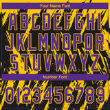 Custom Black Purple-Yellow Splatter Torn Sharp Brush Stroke Two-Button Unisex Softball Jersey