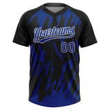 Custom Black Royal-White Splatter Torn Sharp Brush Stroke Two-Button Unisex Softball Jersey