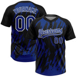 Custom Black Royal-White Splatter Torn Sharp Brush Stroke Two-Button Unisex Softball Jersey