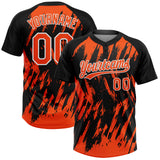 Custom Black Orange-White Splatter Torn Sharp Brush Stroke Two-Button Unisex Softball Jersey