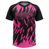 Custom Black Pink Splatter Torn Sharp Brush Stroke Two-Button Unisex Softball Jersey