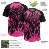 Custom Black Pink Splatter Torn Sharp Brush Stroke Two-Button Unisex Softball Jersey