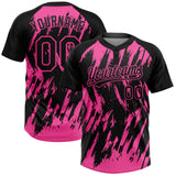 Custom Black Pink Splatter Torn Sharp Brush Stroke Two-Button Unisex Softball Jersey