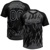 Custom Black Steel Gray-Gray Splatter Torn Sharp Brush Stroke Two-Button Unisex Softball Jersey