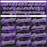 Custom Black Purple-White Splatter Torn Sharp Brush Stroke Two-Button Unisex Softball Jersey