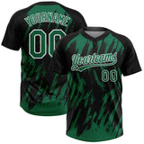 Custom Black Kelly Green-White Splatter Torn Sharp Brush Stroke Two-Button Unisex Softball Jersey