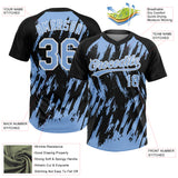 Custom Black Light Blue-White Splatter Torn Sharp Brush Stroke Two-Button Unisex Softball Jersey