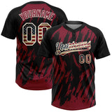 Custom Black Vintage USA Flag Crimson-Cream Splatter Torn Sharp Brush Stroke Two-Button Unisex Softball Jersey