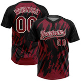 Custom Black Crimson-Cream Splatter Torn Sharp Brush Stroke Two-Button Unisex Softball Jersey
