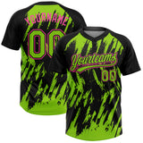 Custom Black Neon Green-Pink Splatter Torn Sharp Brush Stroke Two-Button Unisex Softball Jersey