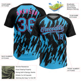 Custom Black Sky Blue-Pink Splatter Torn Sharp Brush Stroke Two-Button Unisex Softball Jersey