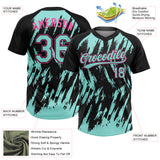 Custom Black Ice Blue-Pink Splatter Torn Sharp Brush Stroke Two-Button Unisex Softball Jersey