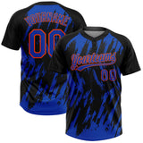 Custom Black Thunder Blue-Orange Splatter Torn Sharp Brush Stroke Two-Button Unisex Softball Jersey