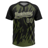 Custom Black Olive-Cream Splatter Torn Sharp Brush Stroke Two-Button Unisex Softball Jersey