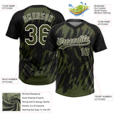 Custom Black Olive-Cream Splatter Torn Sharp Brush Stroke Two-Button Unisex Softball Jersey