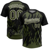 Custom Black Olive-Cream Splatter Torn Sharp Brush Stroke Two-Button Unisex Softball Jersey