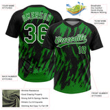 Custom Black Grass Green-White Splatter Torn Sharp Brush Stroke Two-Button Unisex Softball Jersey