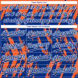 Custom Orange Royal-White Splatter Torn Sharp Brush Stroke Two-Button Unisex Softball Jersey