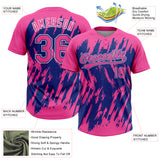 Custom Pink Royal-White Splatter Torn Sharp Brush Stroke Two-Button Unisex Softball Jersey