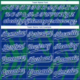 Custom Kelly Green Royal-White Splatter Torn Sharp Brush Stroke Two-Button Unisex Softball Jersey