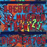 Custom Graffiti Pattern Red Sky Blue-Navy Vibrant Multi-Color Street Style Two-Button Unisex Softball Jersey