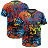 Custom Graffiti Pattern Red Sky Blue-Navy Vibrant Multi-Color Street Style Two-Button Unisex Softball Jersey