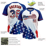 Custom White USA Flag Royal Red-Black American Flag Two-Button Unisex Softball Jersey
