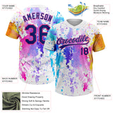 Custom White Royal-Pink Watercolor Spalsh Two-Button Unisex Softball Jersey