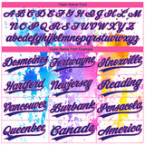 Custom White Royal-Pink Watercolor Spalsh Two-Button Unisex Softball Jersey