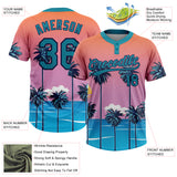 Custom Orange Teal-Navy Sun Beach Hawaii Palm Trees Two-Button Unisex Softball Jersey