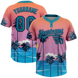 Custom Orange Teal-Navy Sun Beach Hawaii Palm Trees Two-Button Unisex Softball Jersey