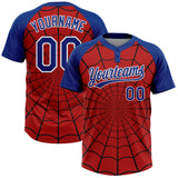 Custom Red Royal-White Spider Web 3D Pattern Design Two-Button Unisex Softball Jersey
