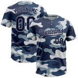 Custom Camo Navy-Gray Salute To Service Two-Button Unisex Softball Jersey