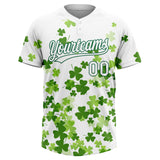 Custom White Kelly Green St.Patrick's Day Shamrock 3D Pattern Design Two-Button Unisex Softball Jersey