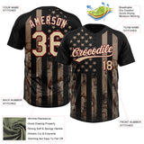 Custom Camo Cream Black-Crimson American Flag Salute To Service Two-Button Unisex Softball Jersey
