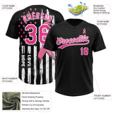 Custom Black Pink-White American Flag With Pink Ribbon Breast Cancer Awareness Month Women Health Care Support Two-Button Unisex Softball Jersey