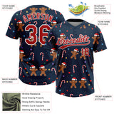 Custom Navy Red-White Christmas 3D Pattern Design Two-Button Unisex Softball Jersey