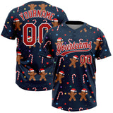 Custom Navy Red-White Christmas 3D Pattern Design Two-Button Unisex Softball Jersey