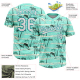 Custom Teal White Hawaii Palm Trees And Dolphin Two-Button Unisex Softball Jersey