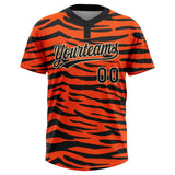 Custom Orange Black-Cream Tiger Print 3D Pattern Design Two-Button Unisex Softball Jersey