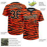 Custom Orange Black-Cream Tiger Print 3D Pattern Design Two-Button Unisex Softball Jersey