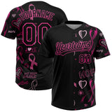 Custom Black Pink Pink Ribbon Breast Cancer Awareness Month Women Health Care Support Two-Button Unisex Softball Jersey