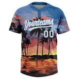 Custom Light Blue White Hawaii Palm Trees Two-Button Unisex Softball Jersey