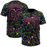 Custom Graffiti Pattern Black-Pink Vibrant Multi-Color Abstract Splatter Two-Button Unisex Softball Jersey