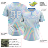 Custom White Light Blue Abstract Trendy Holographic Vaporwave Style 3D Pattern Design Two-Button Unisex Softball Jersey