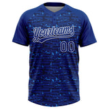 Custom Royal-White Raglan Sleeves Distressed Fragment Brush Stroke Two-Button Unisex Softball Jersey