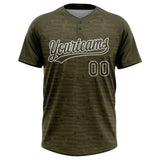 Custom Olive-White Raglan Sleeves Distressed Fragment Brush Stroke Two-Button Unisex Softball Jersey