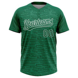 Custom Kelly Green-White Raglan Sleeves Distressed Fragment Brush Stroke Two-Button Unisex Softball Jersey